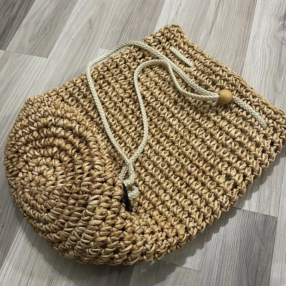 Backpack Beach Straw Woven Weekend Getaways Tan Bag - Picture 4 of 13